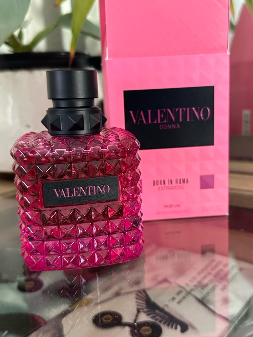 Valentino Pink Studded Perfume Bottle with Black Cap